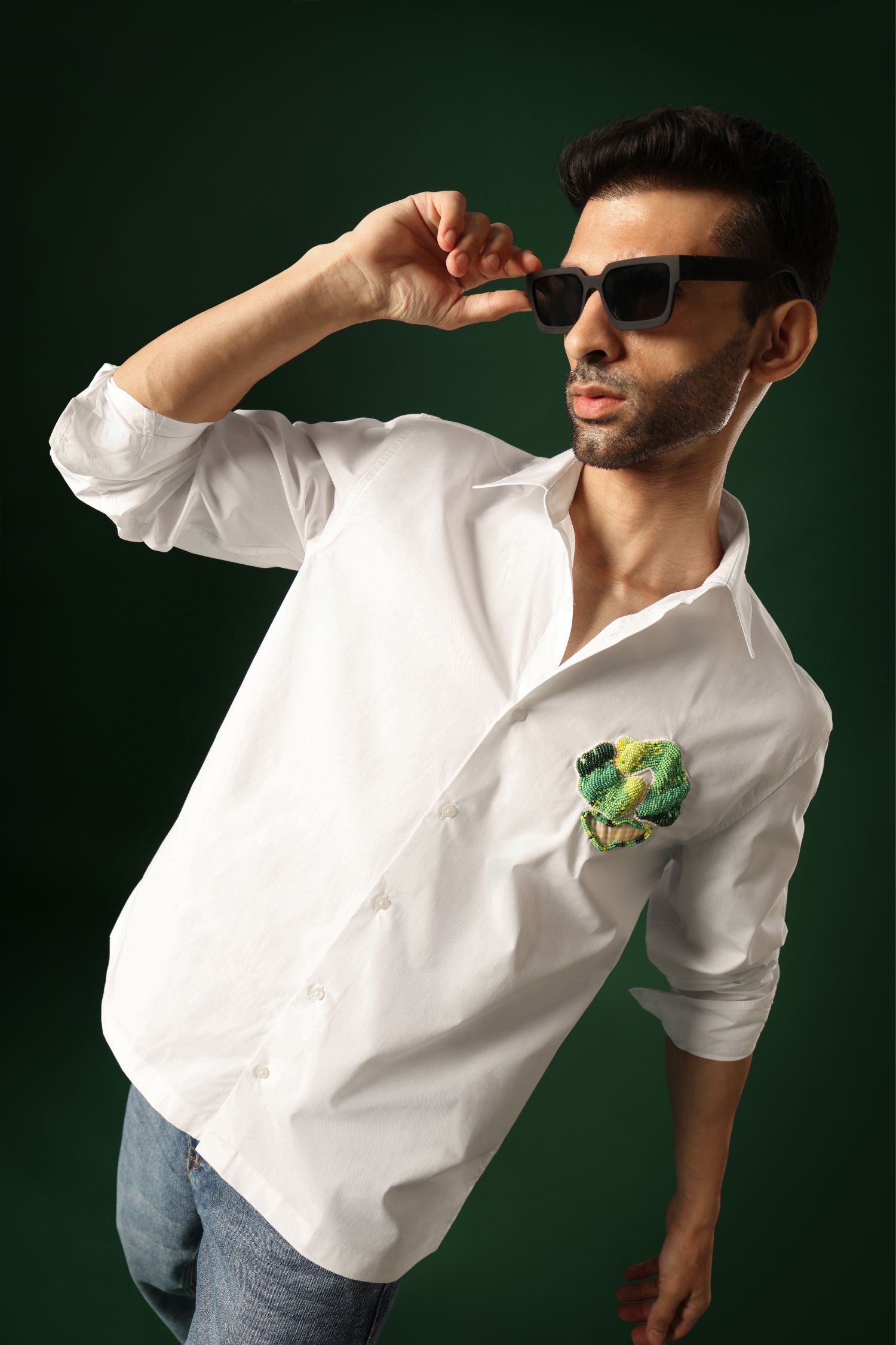 Pasture - Hand Embroidered Designer Shirt - White