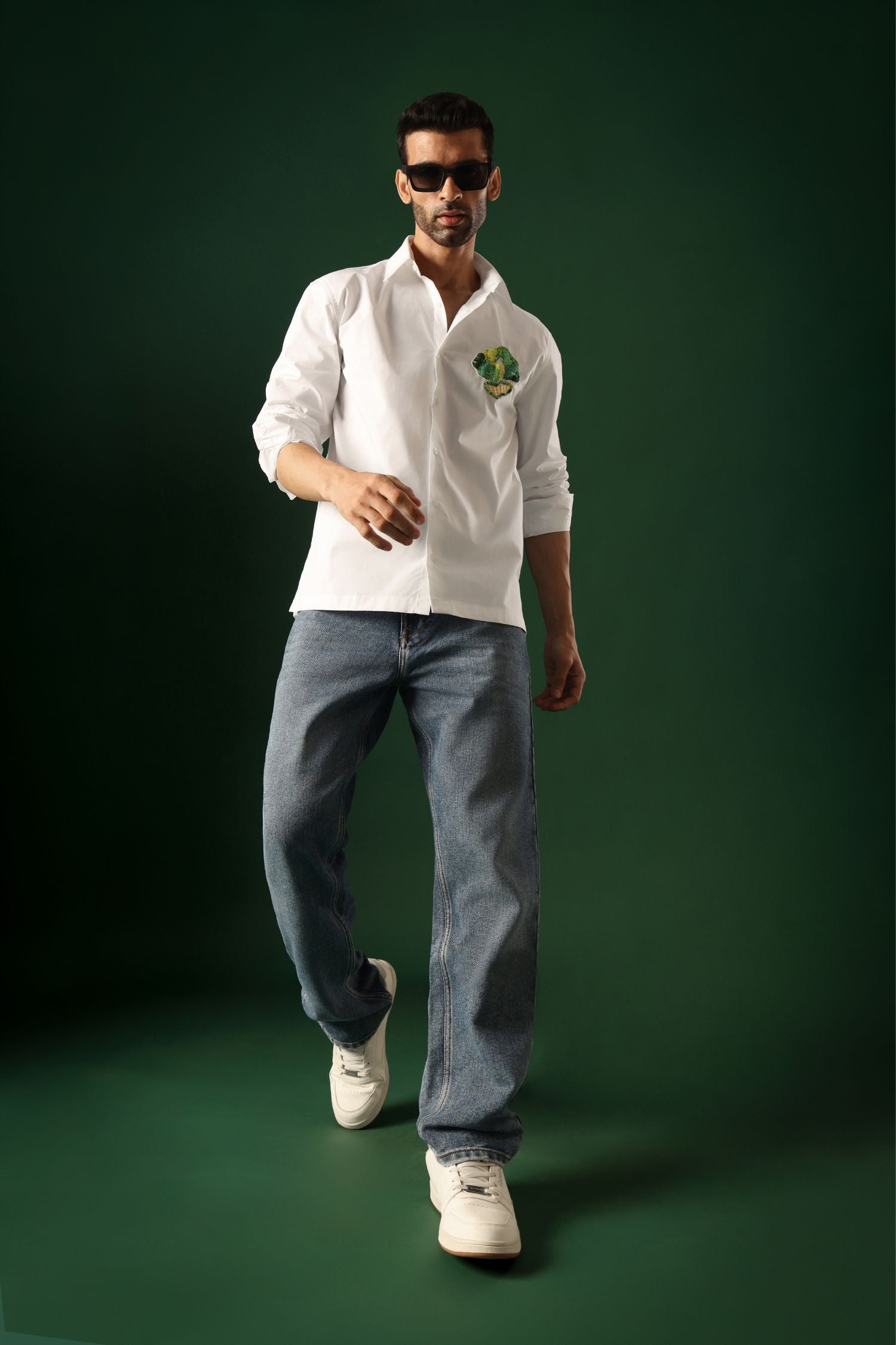 Pasture - Hand Embroidered Designer Shirt - White