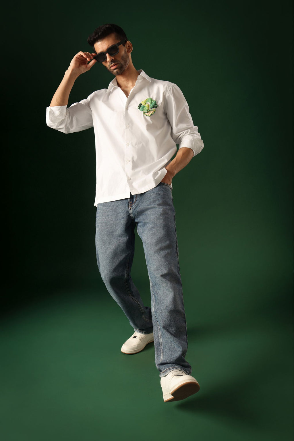 Pasture - Hand Embroidered Designer Shirt - White