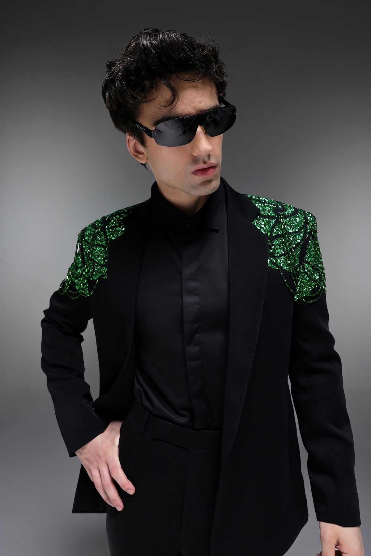 Peridot - Hand Embroidered Designer Tuxedo - Black