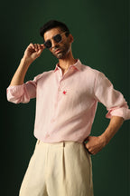 Bird Hand Embroidered Irish Linen Shirt - Pink