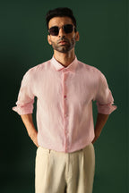 Heart Hand Embroidered Irish Linen Shirt - Pink