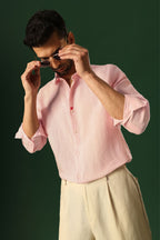Heart Hand Embroidered Irish Linen Shirt - Pink