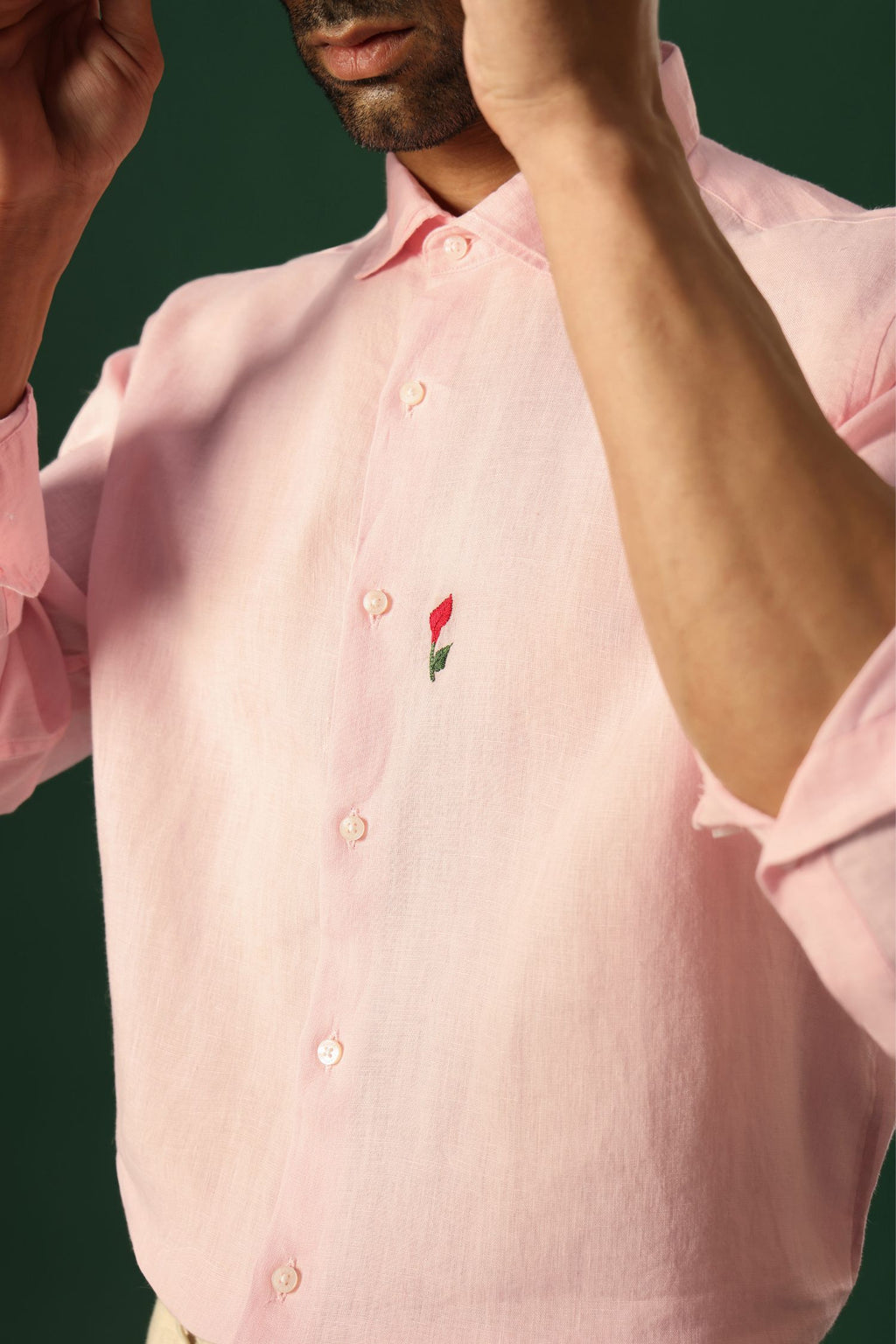 Lilly Hand Embroidered Irish Linen Shirt - Pink
