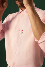 Lilly Hand Embroidered Irish Linen Shirt - Pink