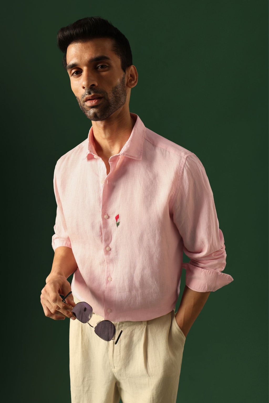 Lilly Hand Embroidered Irish Linen Shirt - Pink