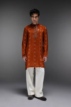 Quetzel Bhandini - Hand Embroidered Designer Kurta - Rust Brown