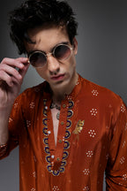 Quetzel Bhandini - Hand Embroidered Designer Kurta - Rust Brown