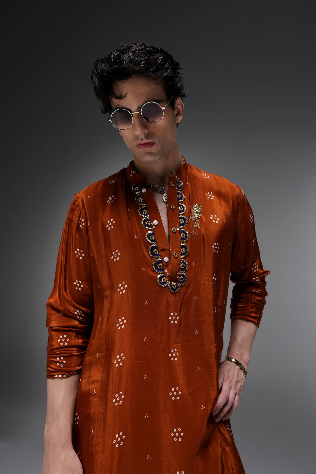 Quetzel Bhandini - Hand Embroidered Designer Kurta - Rust Brown