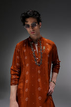 Quetzel Bhandini - Hand Embroidered Designer Kurta - Rust Brown