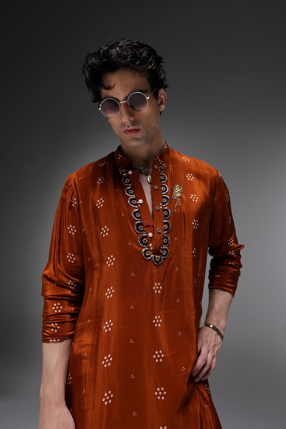 Quetzel Bhandini - Hand Embroidered Designer Kurta - Rust Brown