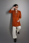 Quetzel Bhandini - Hand Embroidered Designer Kurta - Rust Brown