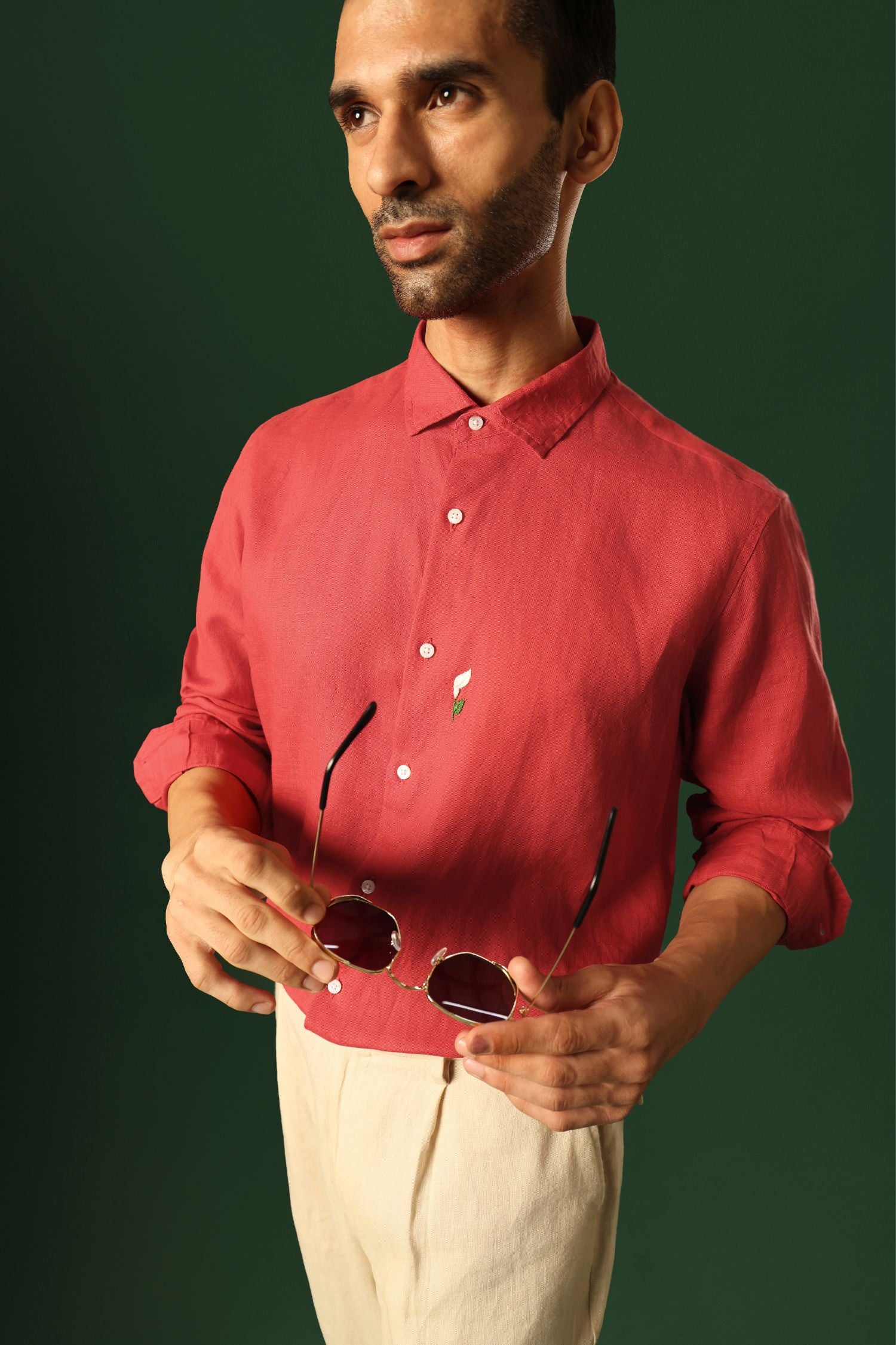 Lilly Hand Embroidered Irish Linen Shirt - Red