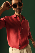 Lilly Hand Embroidered Irish Linen Shirt - Red