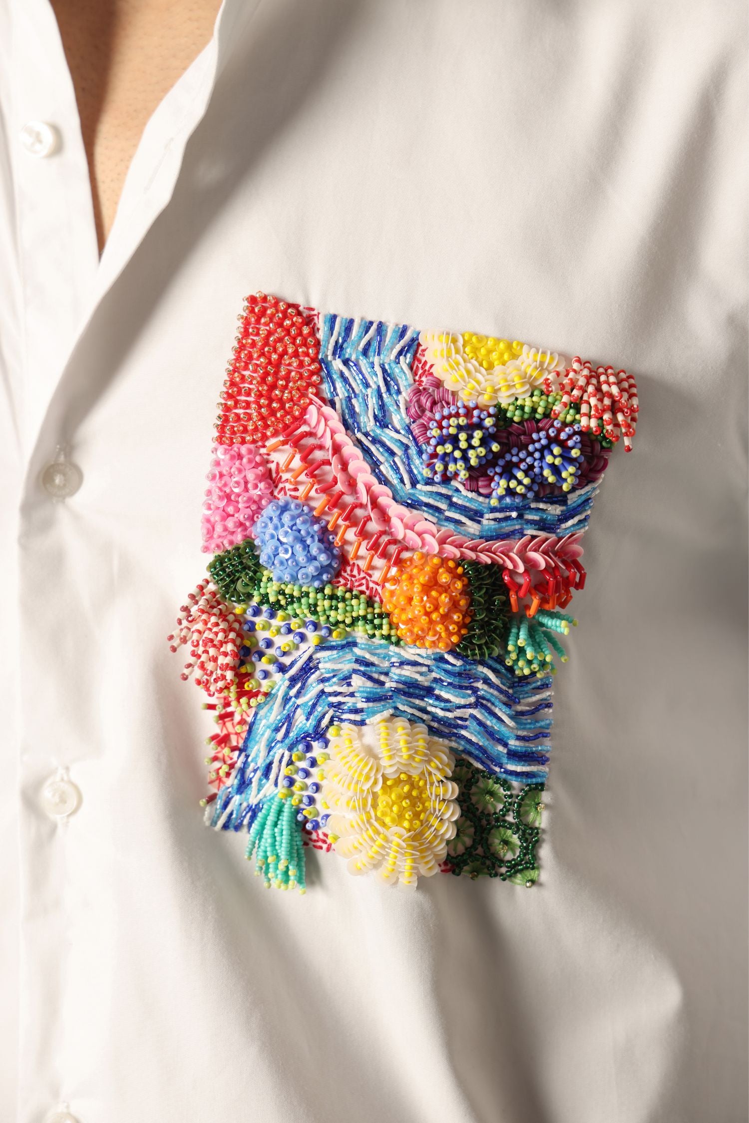 Reef - Hand Embroidered Designer Shirt - White