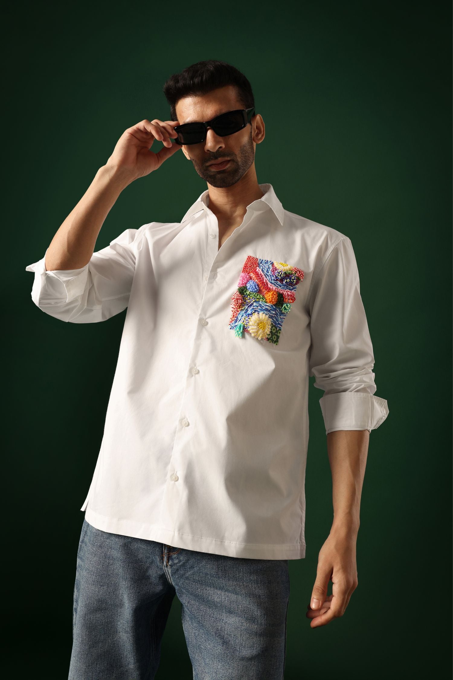Reef - Hand Embroidered Designer Shirt - White