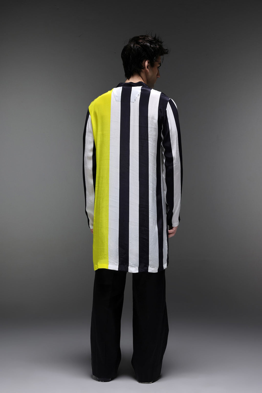 Sin With Me - Hand Embroidered Designer Kurta - Lime Yellow With Stripes