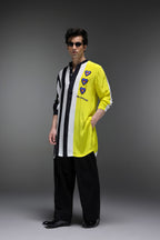 Sin With Me - Hand Embroidered Designer Kurta - Lime Yellow With Stripes