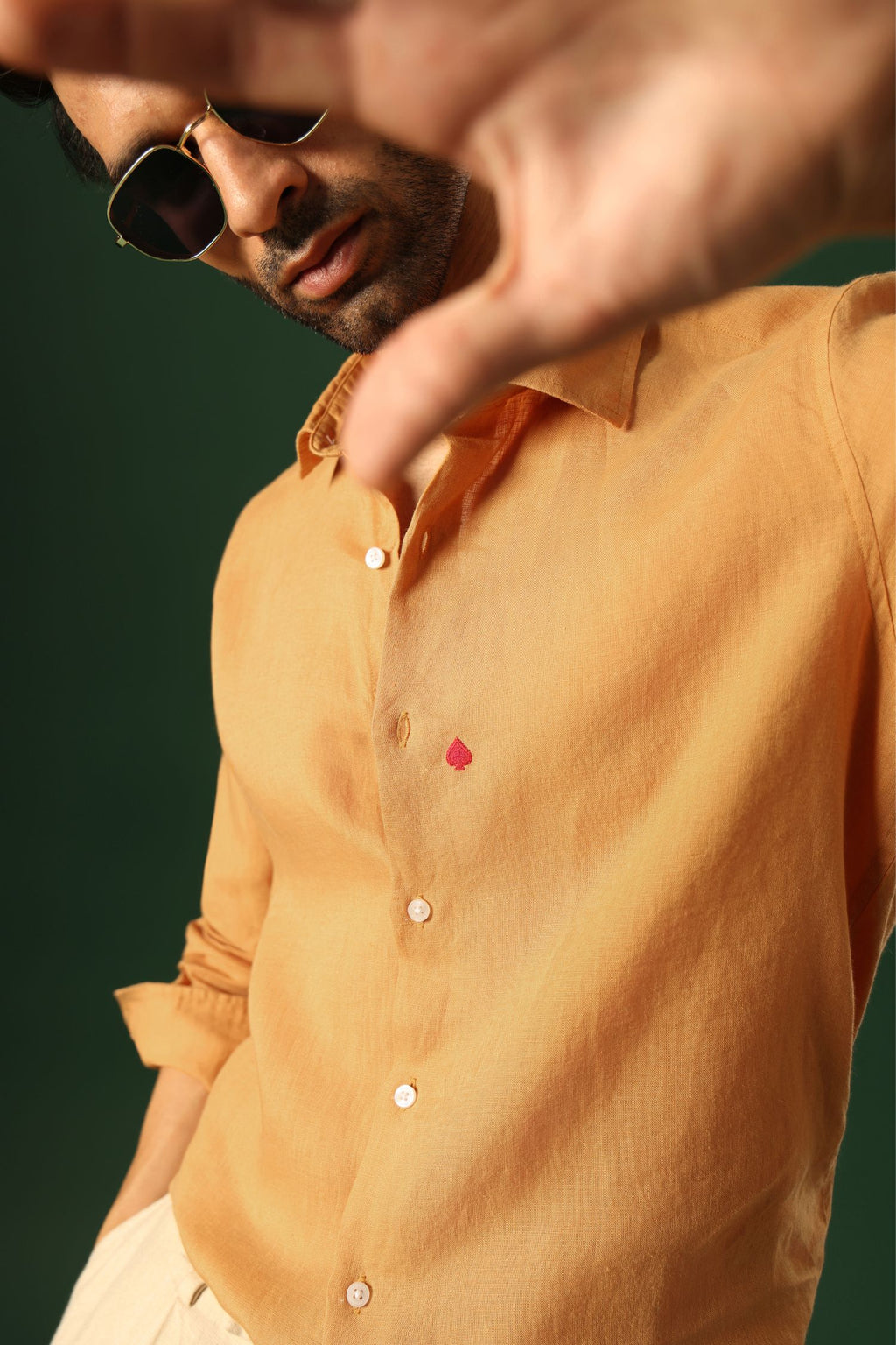Spade Hand Embroidered Irish Linen Shirt - Pumpkin