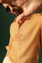 Spade Hand Embroidered Irish Linen Shirt - Pumpkin