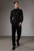Snake hand embroidered designer shirt - Black