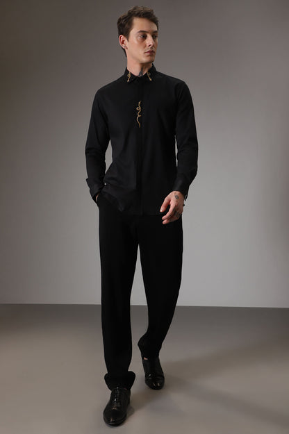 Snake hand embroidered designer shirt -Black