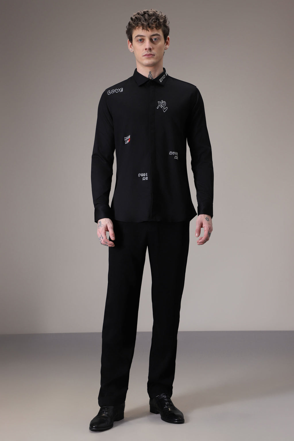 Xoxo hand embroidered designer shirt - Black