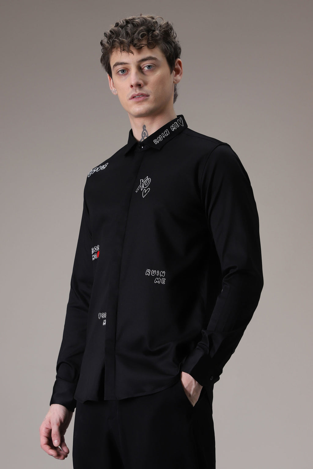 Xoxo hand embroidered designer shirt - Black