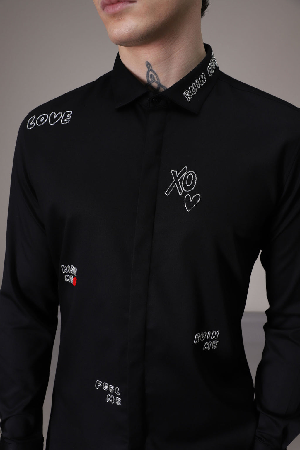 Xoxo hand embroidered designer shirt - Black