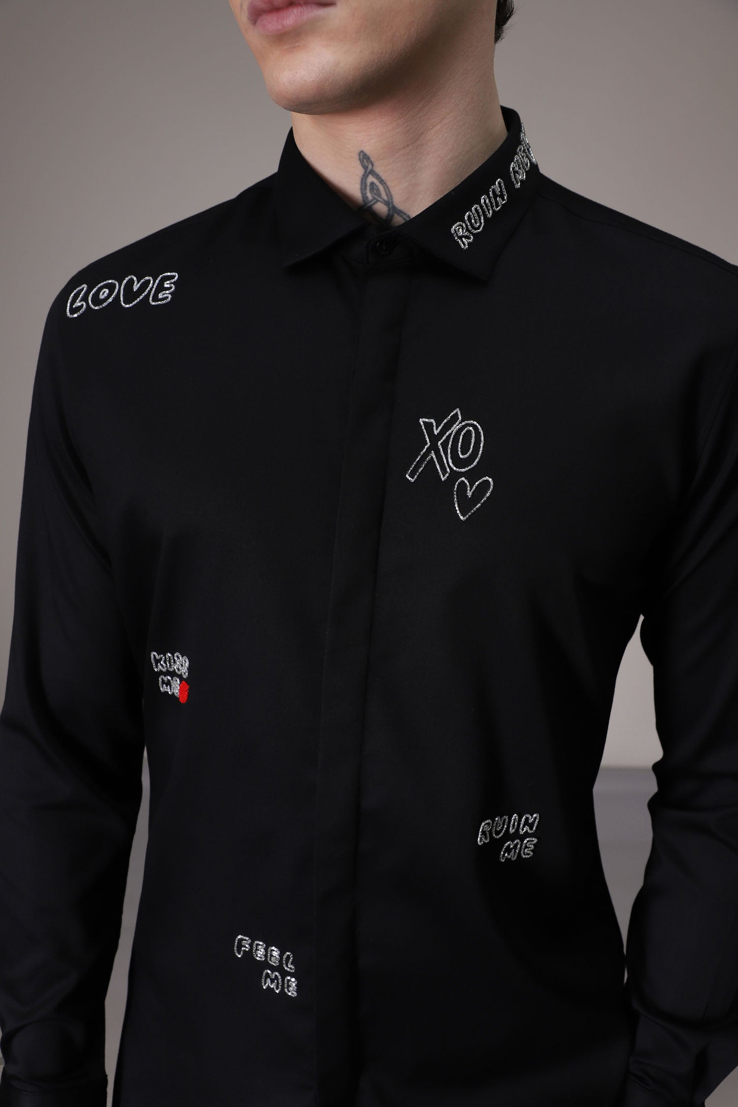 Xoxo hand embroidered designer shirt - Black
