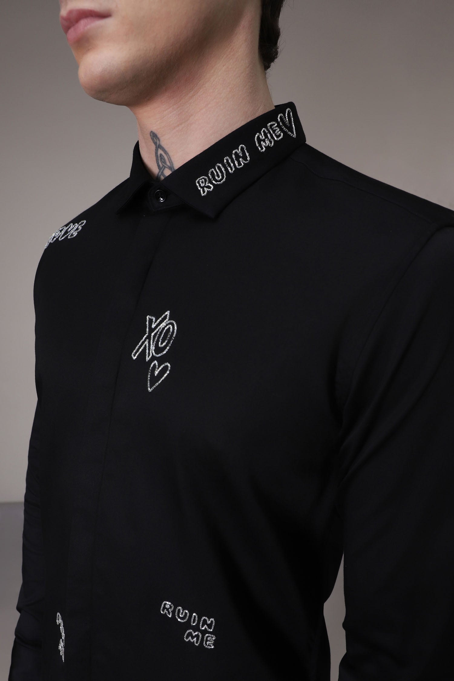 Xoxo hand embroidered designer shirt - Black