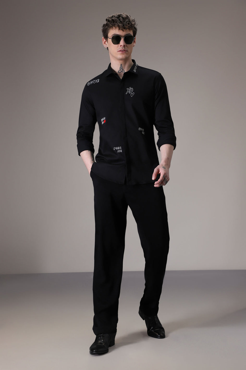 Xoxo hand embroidered designer shirt - Black