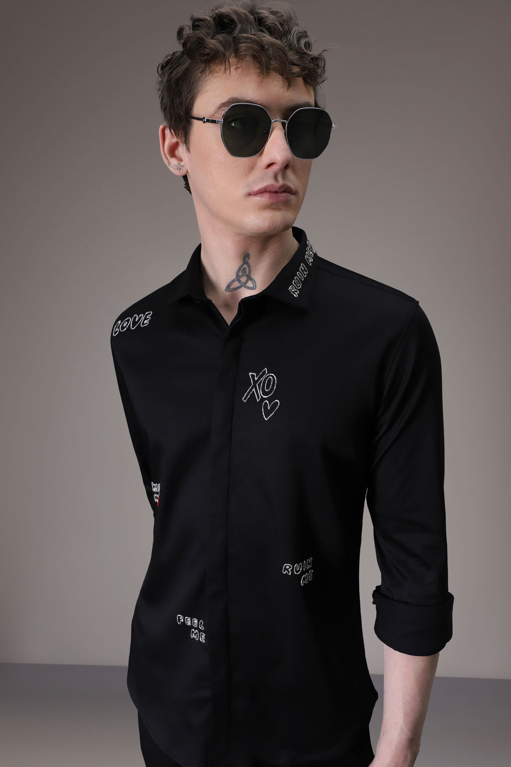 Xoxo hand embroidered designer shirt - Black