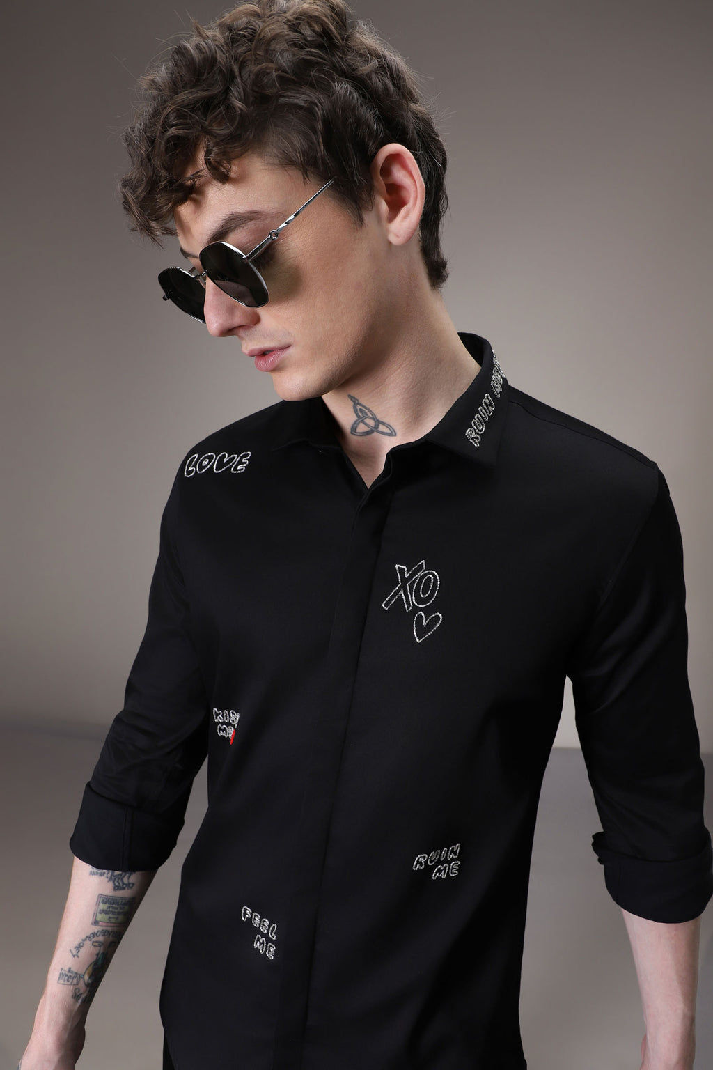 Xoxo hand embroidered designer shirt - Black