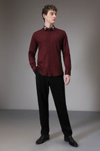 Panther Pounce hand embroidered designer shirt - Wine