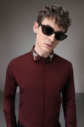 Panther Pounce hand embroidered designer shirt - Wine