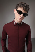 Panther Pounce hand embroidered designer shirt - Wine