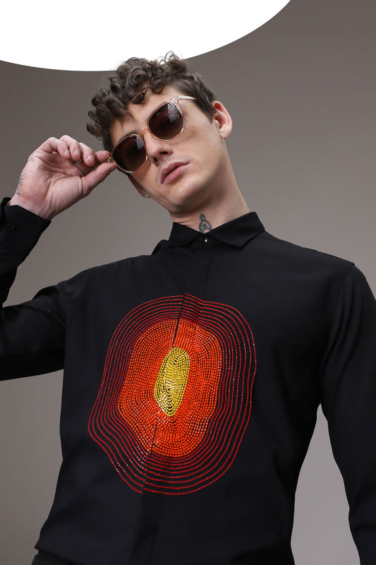 Circle  hand embroidered designer shirt -Black