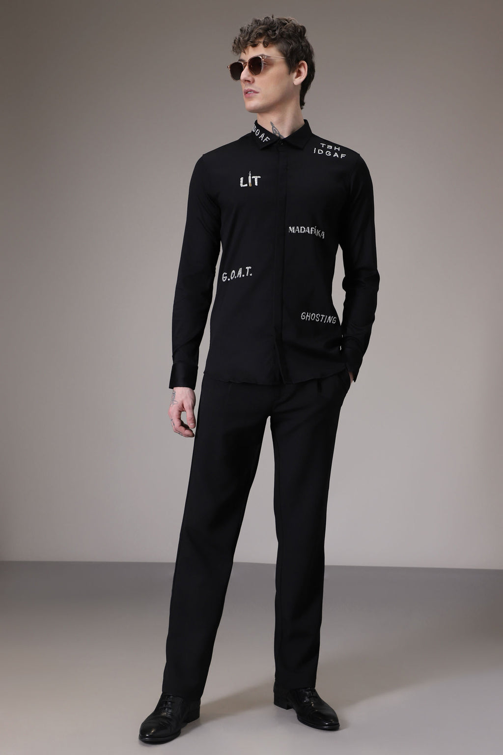 Idgaf hand embroidered designer shirt - Black