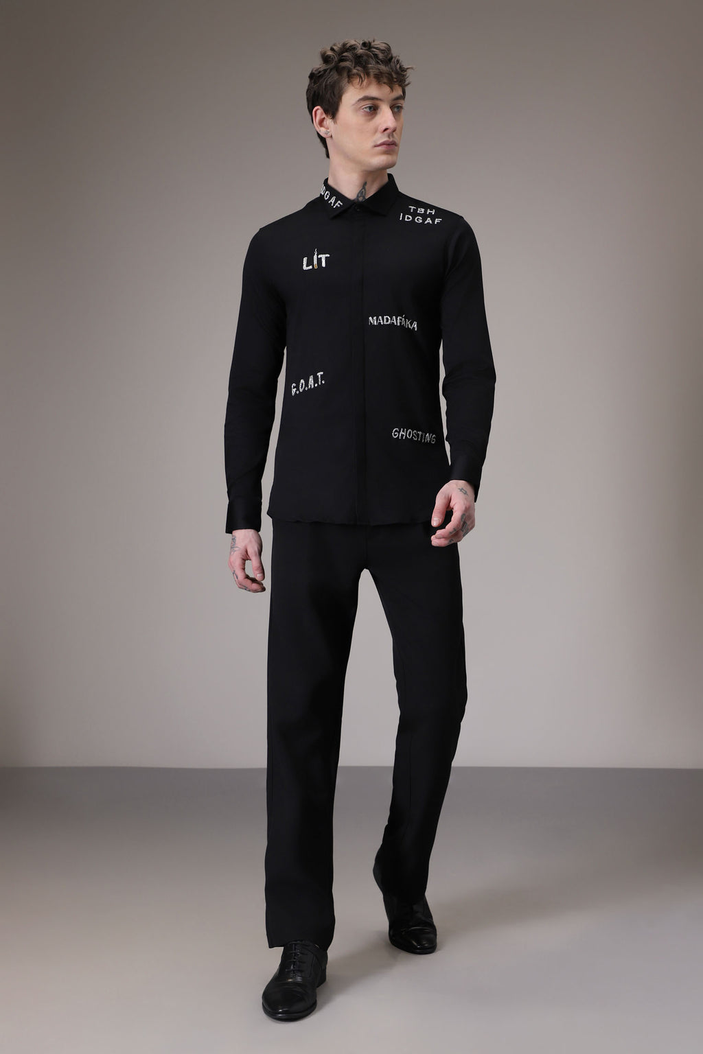 Idgaf hand embroidered designer shirt - Black