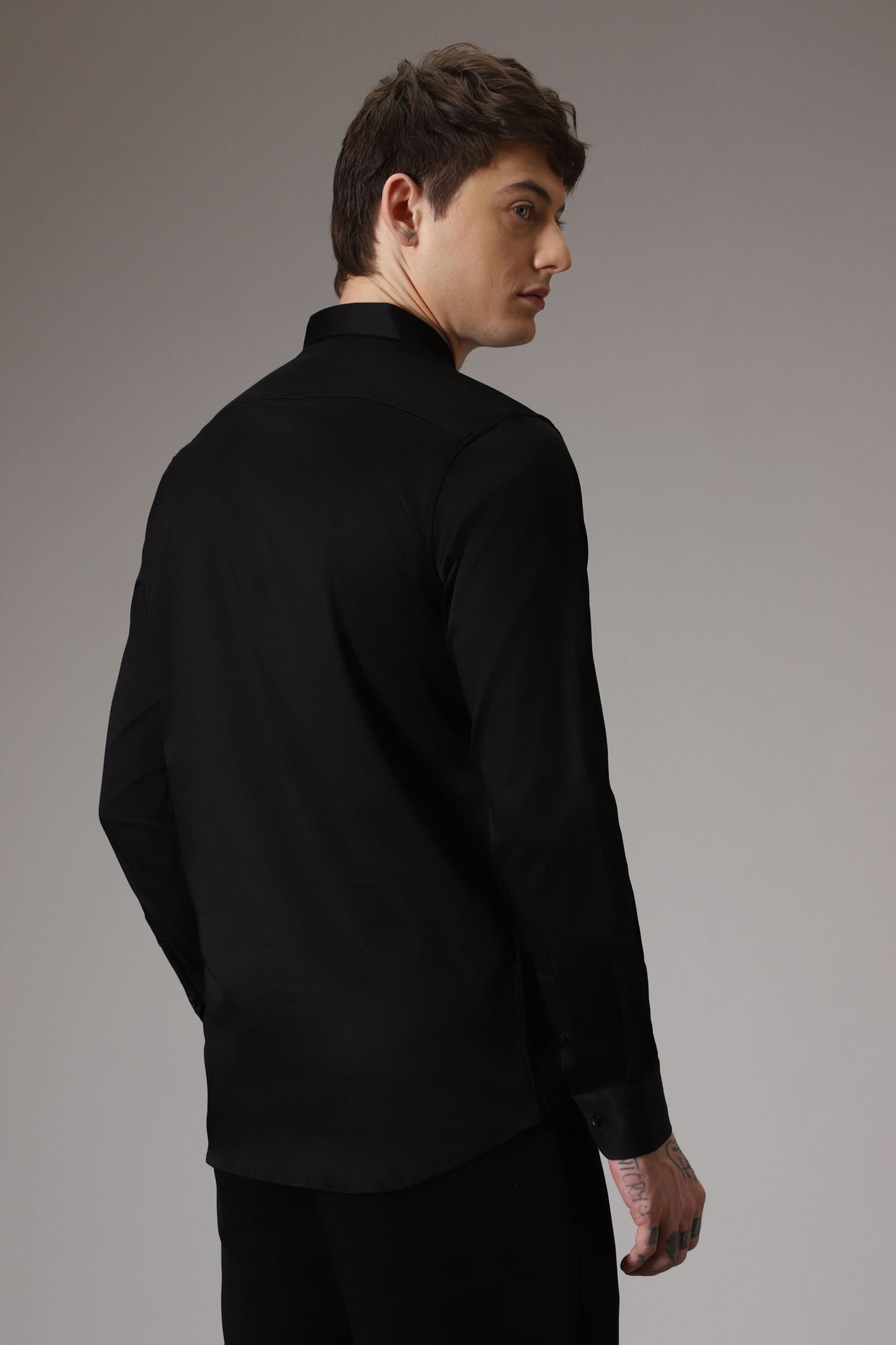 Snake hand embroidered designer shirt -Black