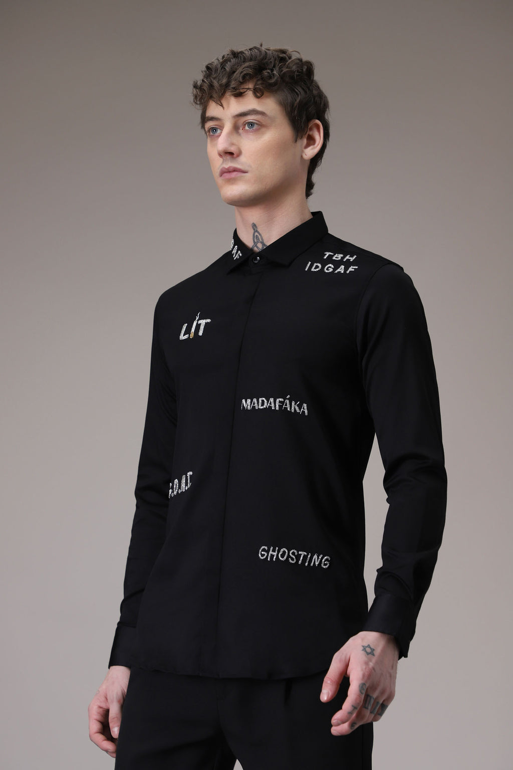 Idgaf hand embroidered designer shirt - Black