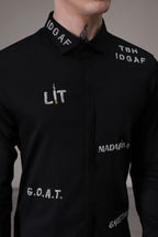 Idgaf hand embroidered designer shirt - Black