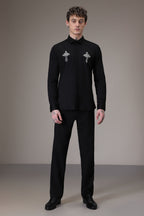 Cross hand embroidered designer shirt -Black