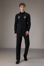 Cross hand embroidered designer shirt -Black