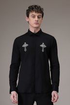 Cross hand embroidered designer shirt -Black
