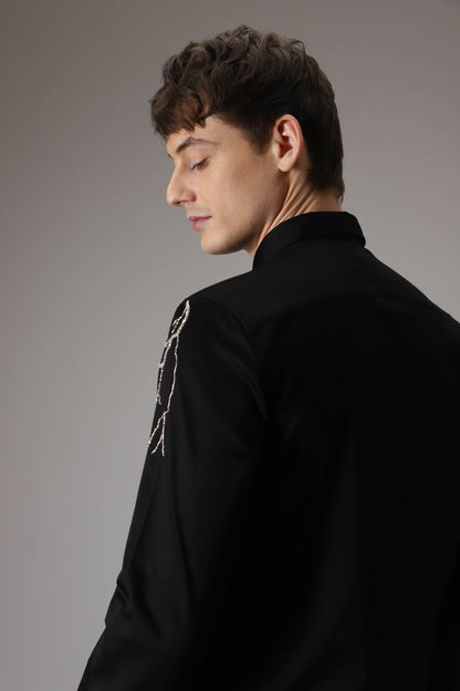 Lightening  hand embroidered designer shirt - Black