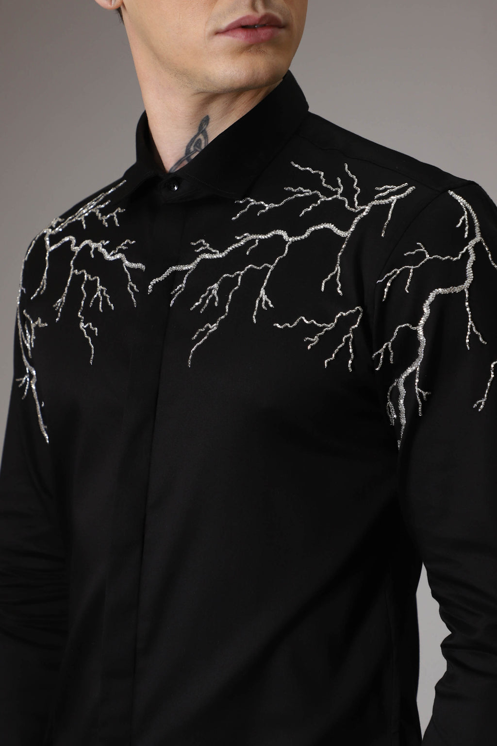 Lightening hand embroidered designer shirt - Black