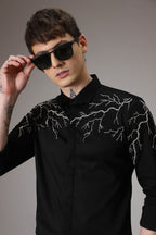 Lightening hand embroidered designer shirt - Black