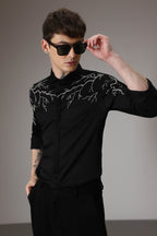Lightening hand embroidered designer shirt - Black